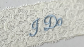 Stretch Lace Garter with blue "I DO"